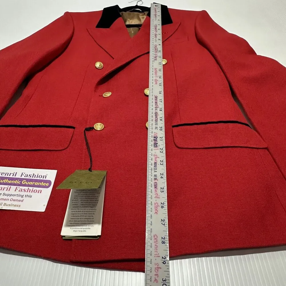 Gucci Herringbone Jacket 48 US 38 Red Wool Linen Double Breast Blazer NWT $3,600